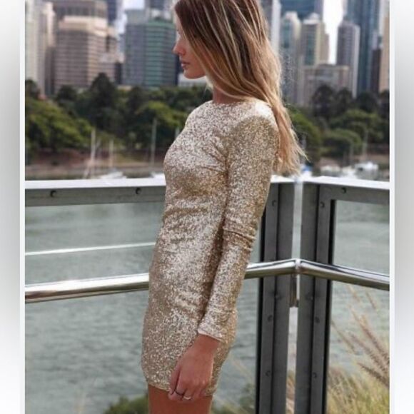 Maje Regie Mini Gold Dress Sequin Long Sleeve Size M - Picture 6 of 11